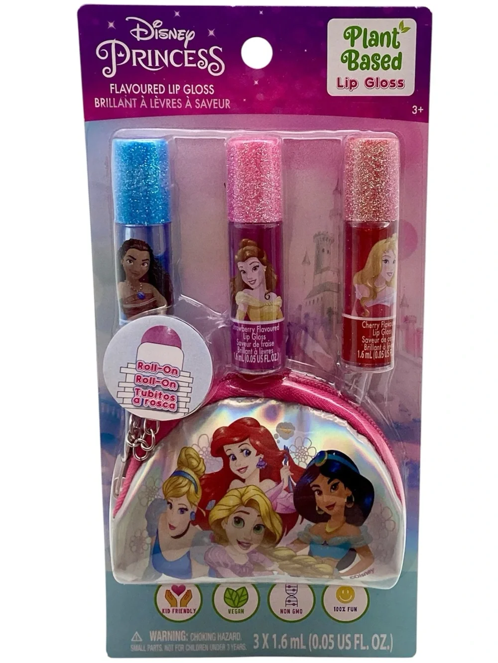 Disney’s Princess 3 Pack Multi-color Lip Gloss with Mini Keychain Purse (NWT)